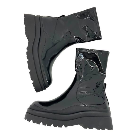 Aldo Big Shot Chunky Patent Sock Bootie Black Size 7.5 NWT $165 MSRP - Picture 2 of 9